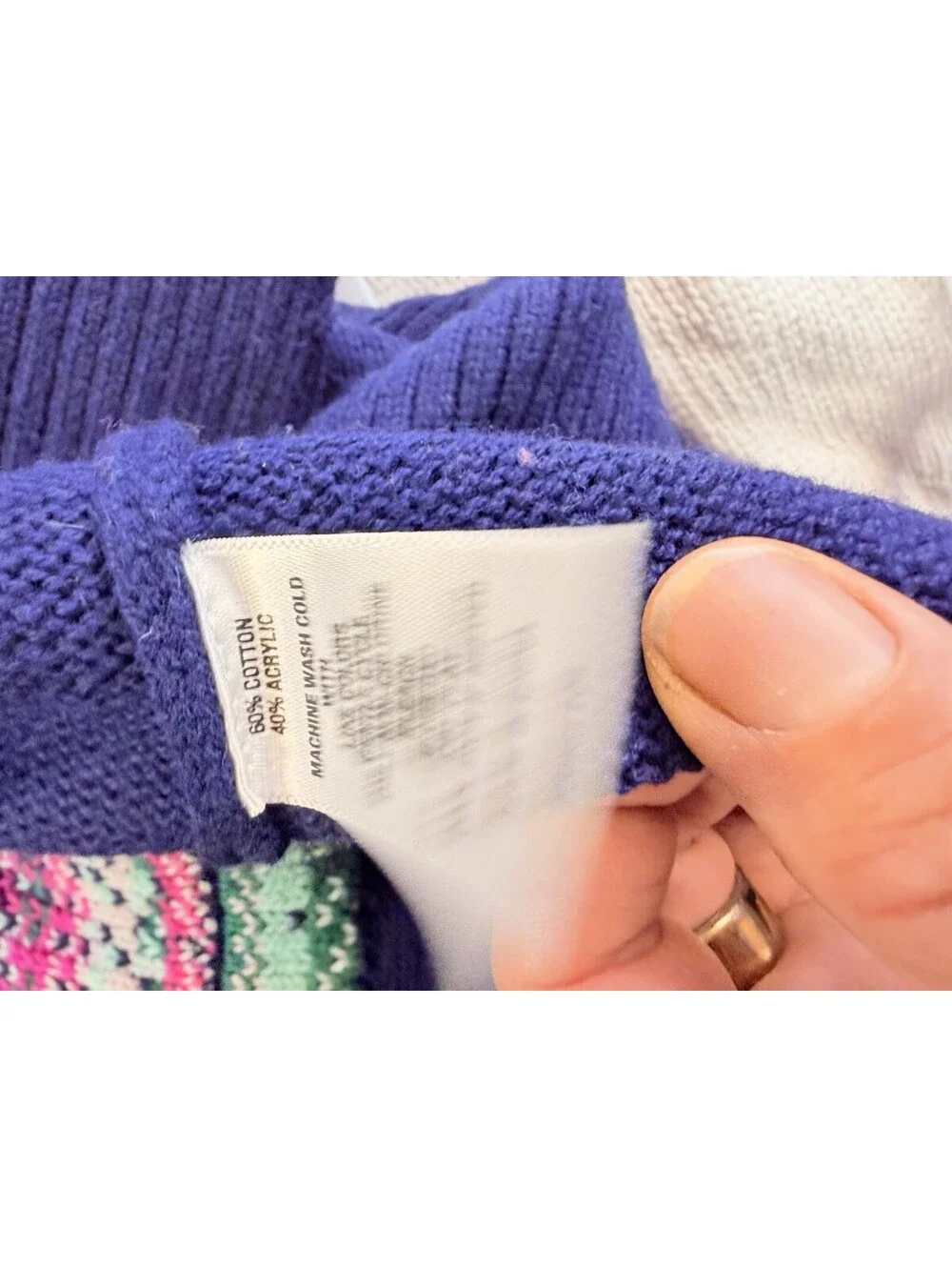 Crown & Ivy Fair Isle Mock Neck Sweater Navy Pink Green White Women's M Oversize